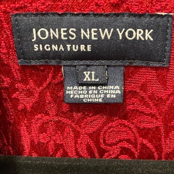 Women's Red Floral Textured Jacket Sz XL Casual Classic Stylish Party Zip-Up - Picture 3 of 11